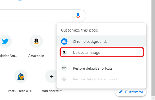 custom background on Google Chrome- upload image