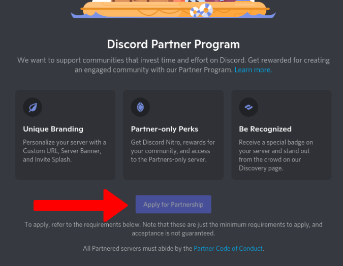 Applying for partnership in Discord partner program 