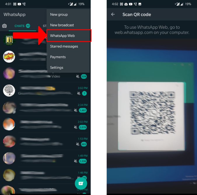 Scanning QR Code on the WhatsApp Desktop App