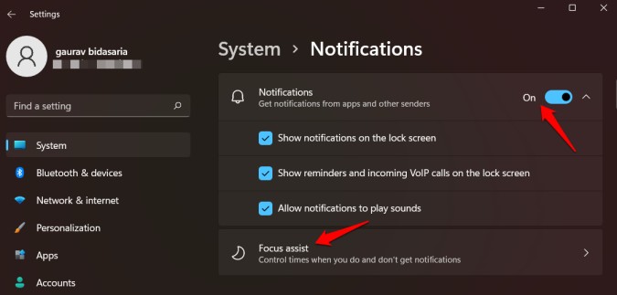 windows 11 action center and focus assist