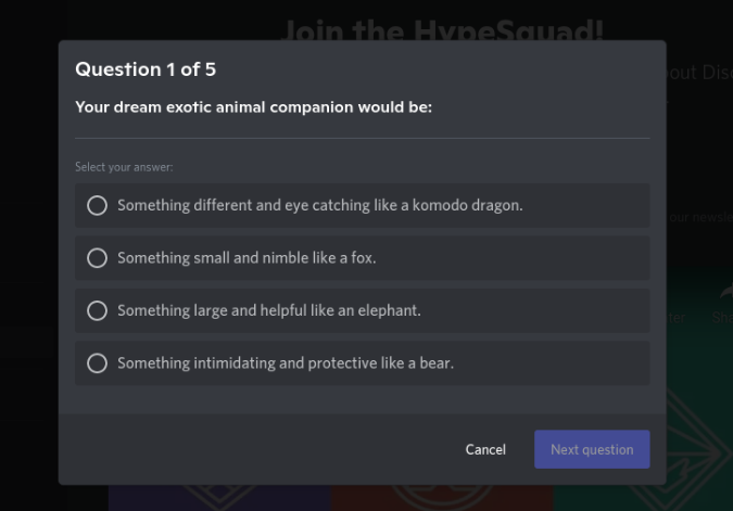 Answering Hypesquad questions on Discord 